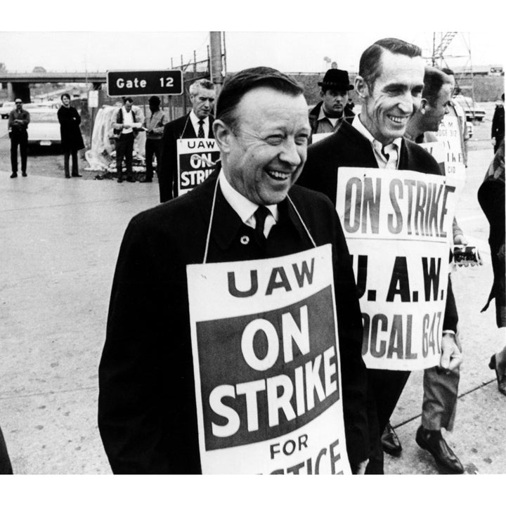 Walter Reuther- National President Of The United Auto Workers Marched The Picket Line For A Time This Afternoon At Image 1