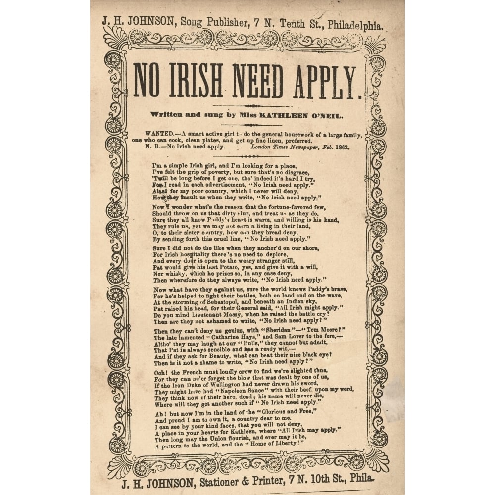 Anti-Irish. No Irish Need Apply History Image 1