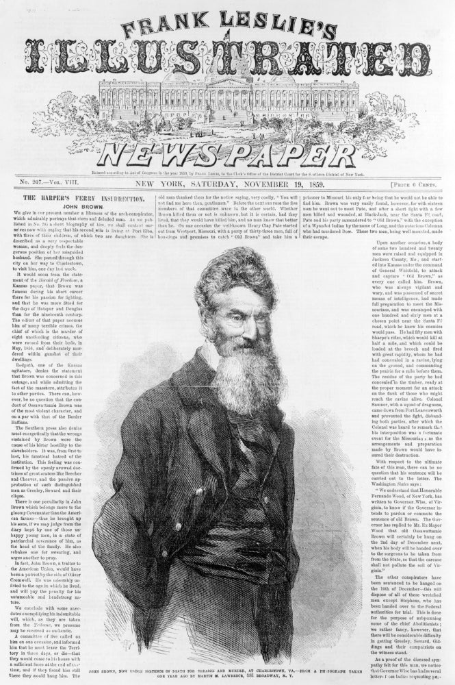 John Brown. Front Page Of Frank LeslieS Illustrated Newspaper With Picture Of John Brown History Image 1