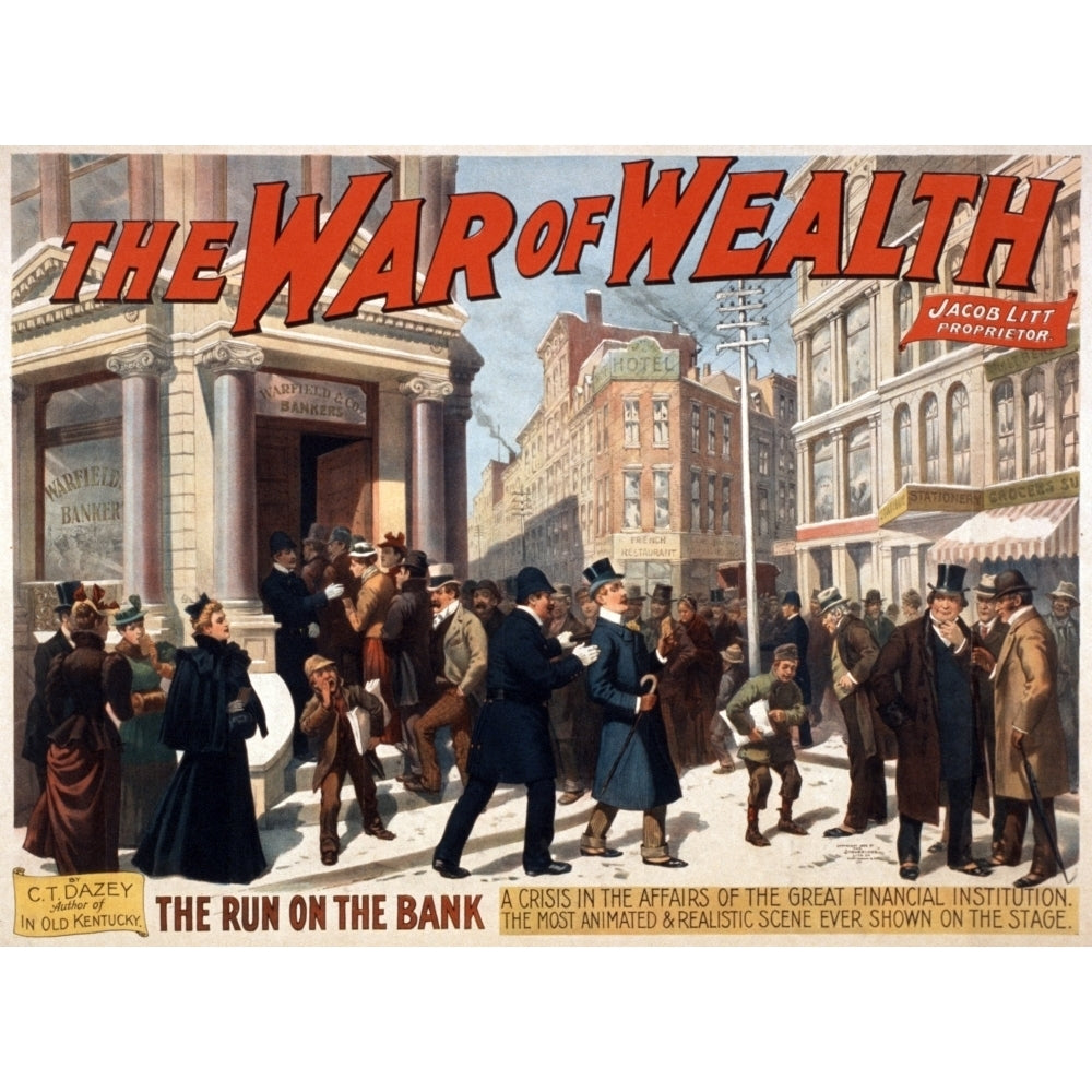 The War Of Wealth. A Bank Run Depicted In The Broadway Melodrama Was Inspired By The Panic Of 1893. Color Lithograph Image 2