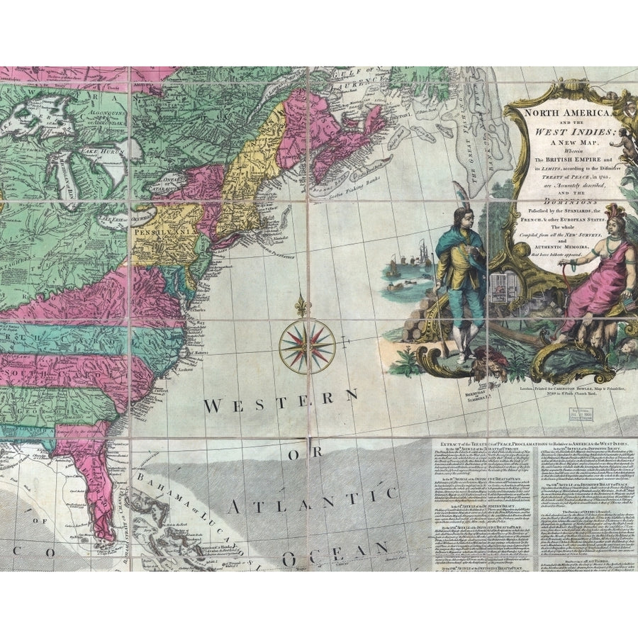 Map Showing The 13 British Colonies After The 1763 Peace Of Paris. Hand-Colored Engraving By Carington Bowles Ca. 1774 Image 1