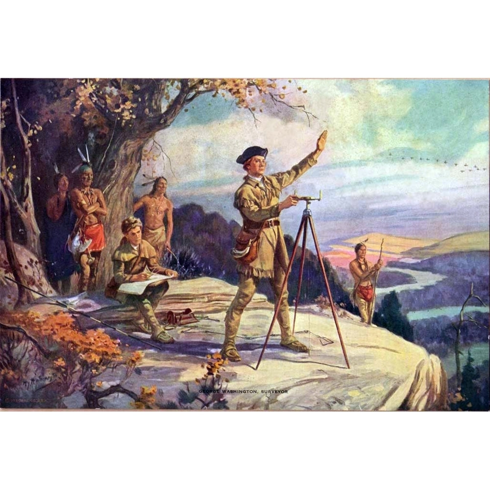 George Washington As A Young Surveyor. 19Th Century Painting History Image 2