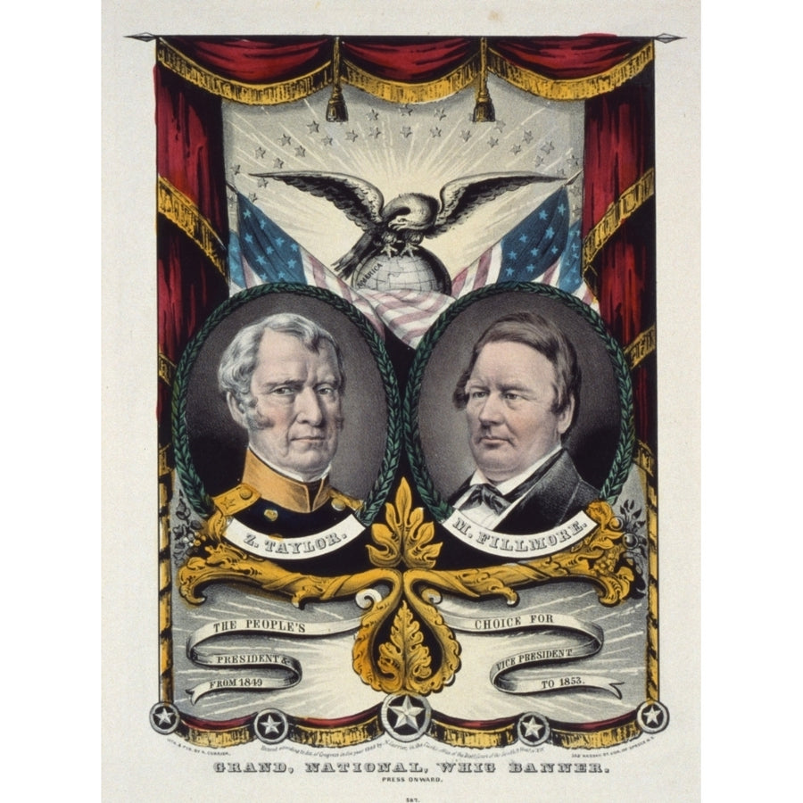 Zachary Taylor. Color Campaign Banner For Whig Party Candidates In The National Election Of 1848. The Banner History Image 1