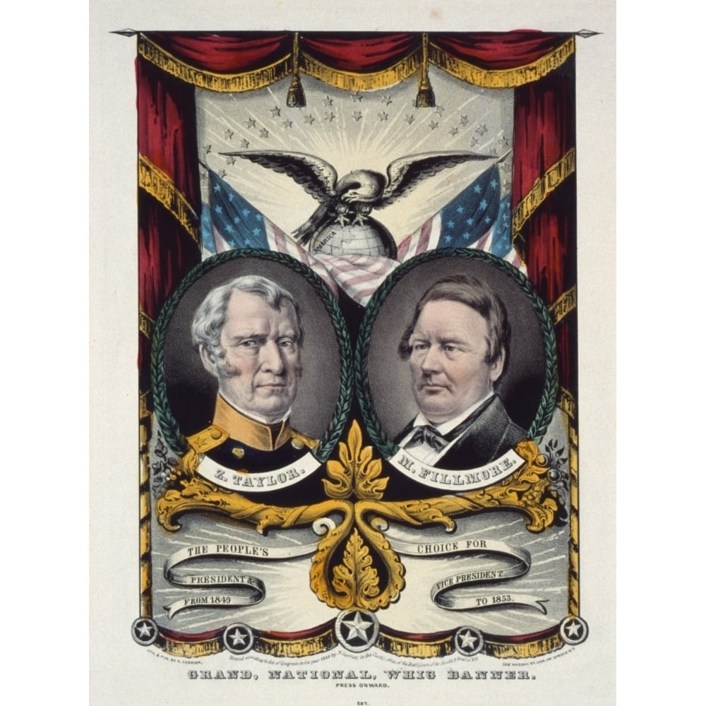 Zachary Taylor. Color Campaign Banner For Whig Party Candidates In The National Election Of 1848. The Banner History Image 1