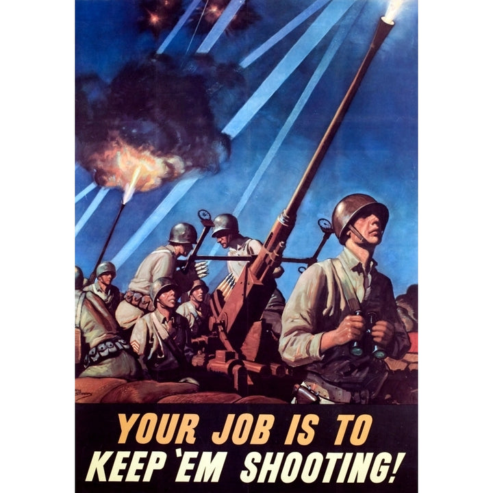 World War Ii Propaganda Posters. Battle Scene. Text Reads Your Job Is To Keep Em Shooting History Image 1