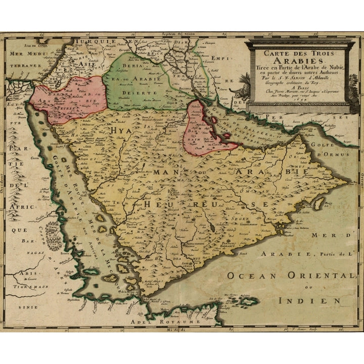 1654 French Map Of Arabian Peninsula By Nicolas Sanson. At Center Top Is "Yerack History Image 2