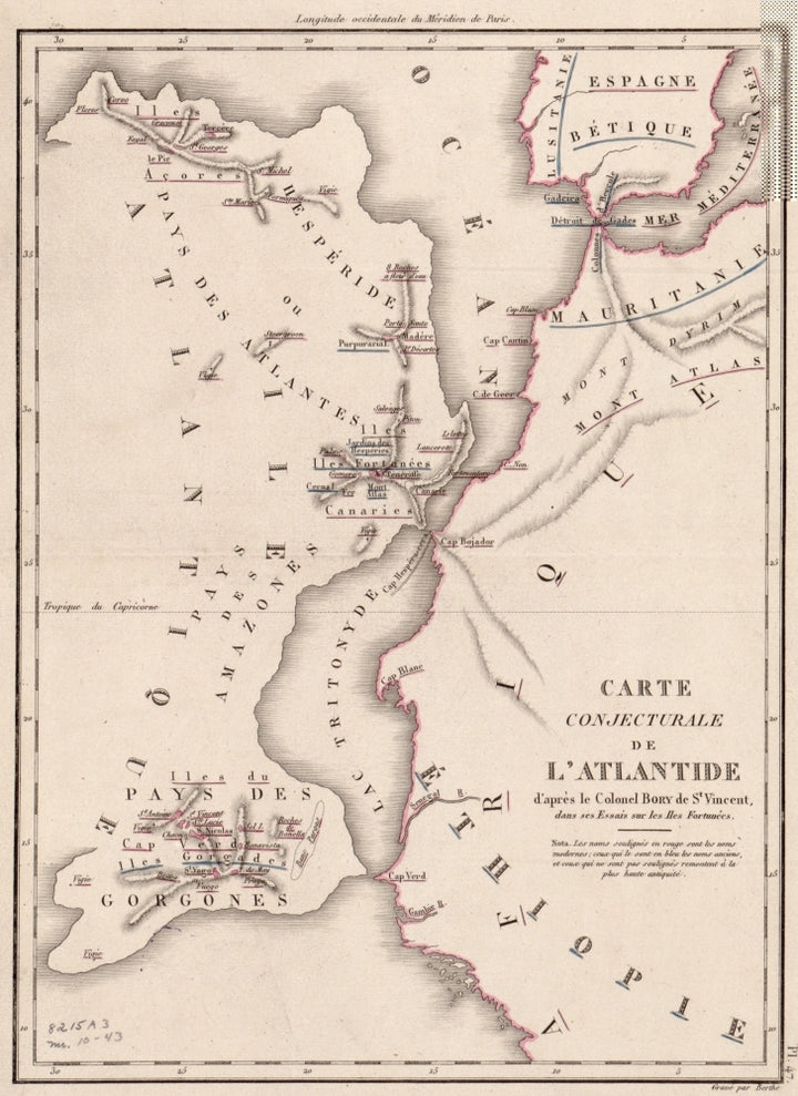 19Th Century Map Depicting A Conjectured Location Of The Imaginary Continent Of Atlantis Of The Coast Of North Africa. Image 1