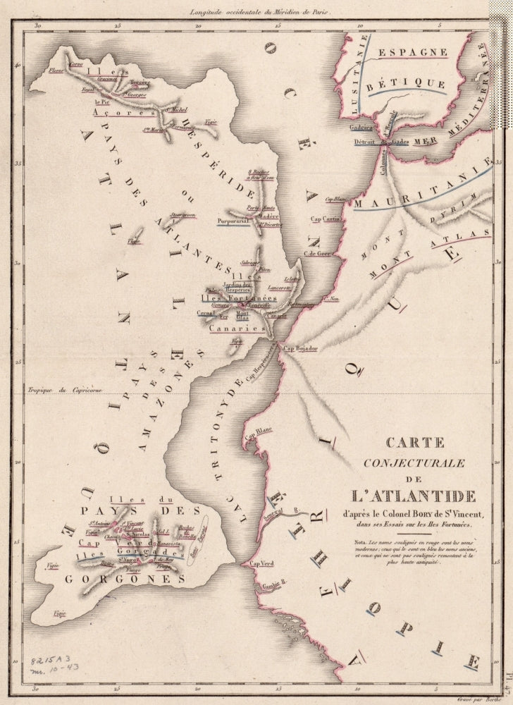 19Th Century Map Depicting A Conjectured Location Of The Imaginary Continent Of Atlantis Of The Coast Of North Africa. Image 1