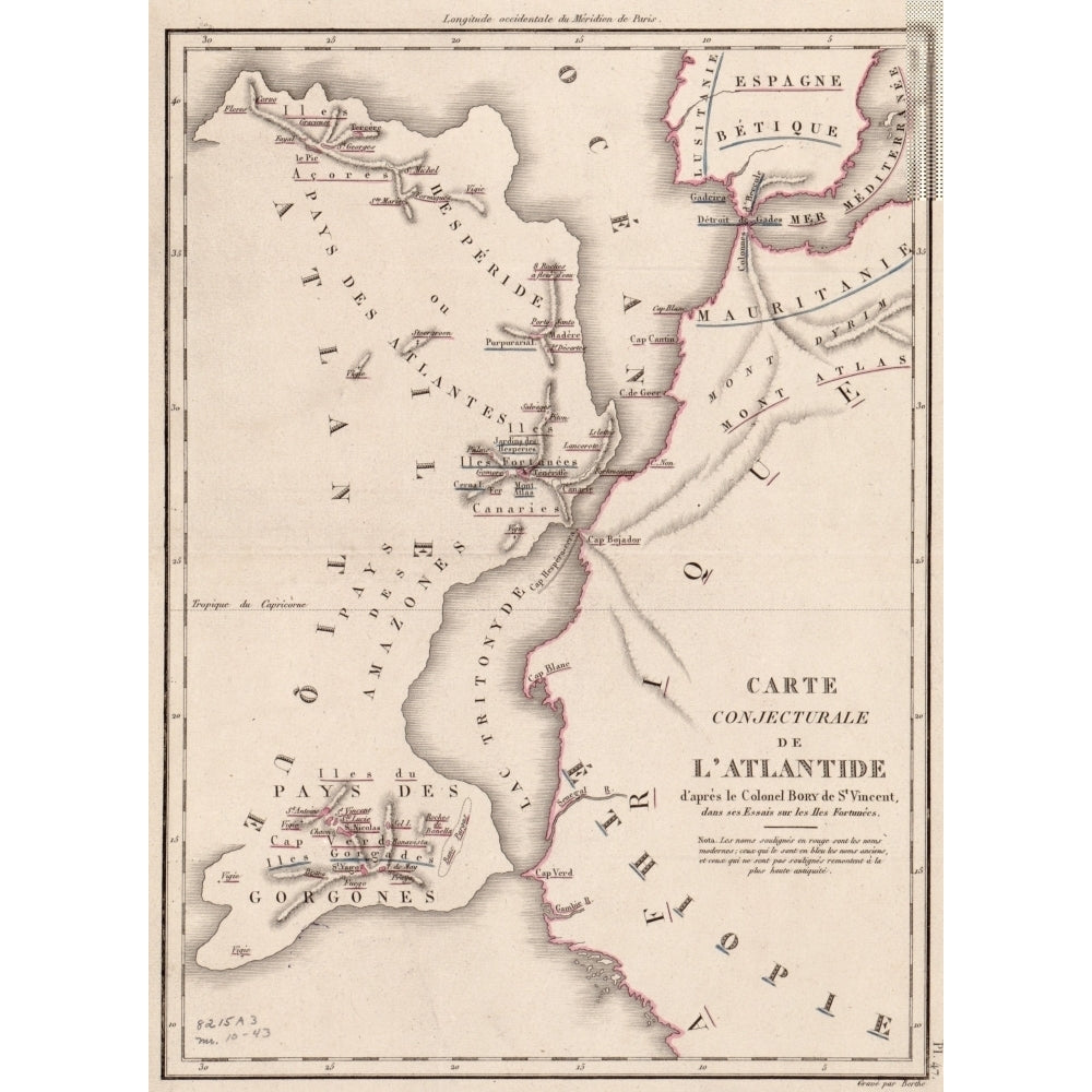 19Th Century Map Depicting A Conjectured Location Of The Imaginary Continent Of Atlantis Of The Coast Of North Africa. Image 2