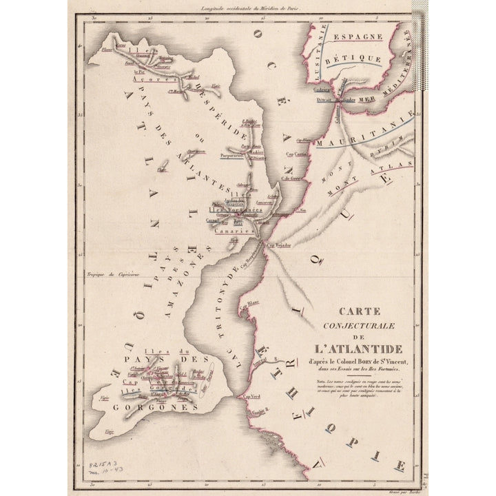 19Th Century Map Depicting A Conjectured Location Of The Imaginary Continent Of Atlantis Of The Coast Of North Africa. Image 1