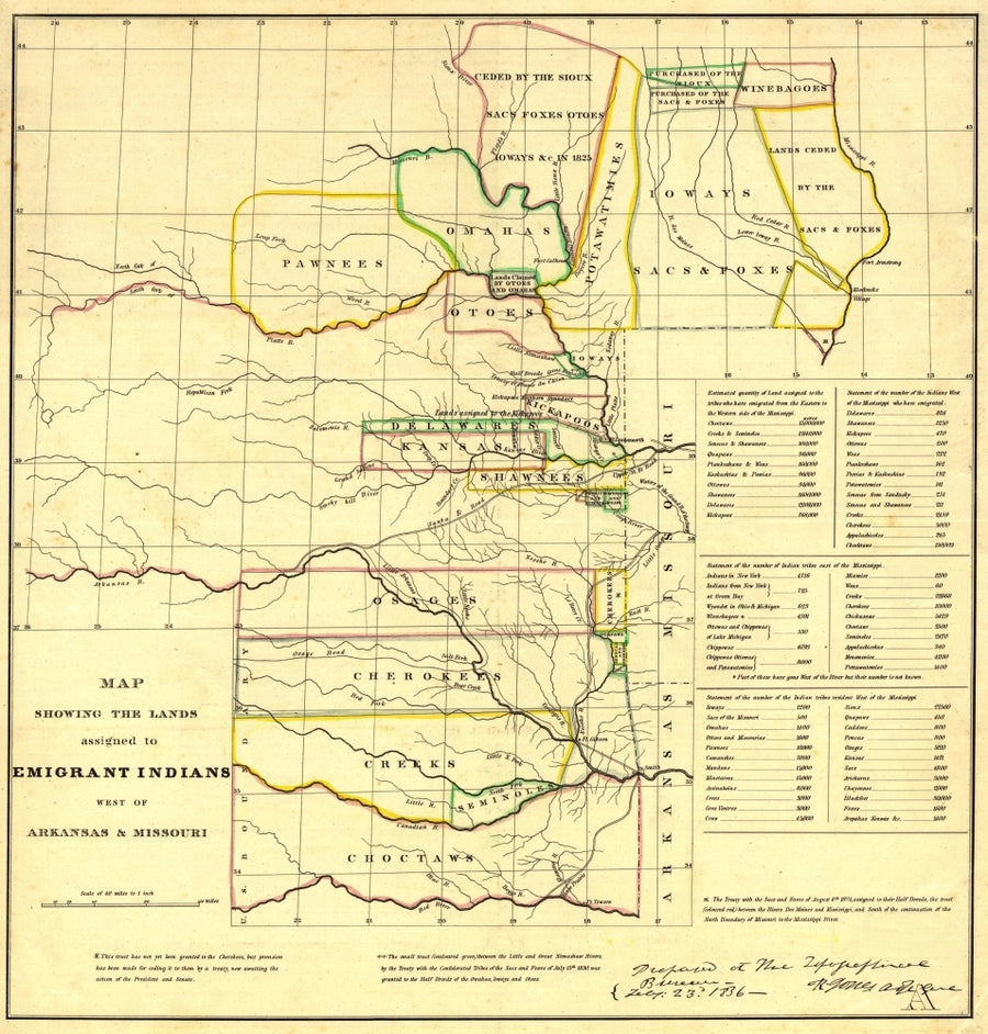 1836 Map Showing The Indian Territories Assigned To Displaced Eastern Indians Tribes Cherokees History Image 1