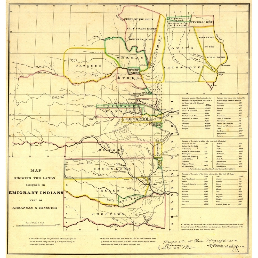 1836 Map Showing The Indian Territories Assigned To Displaced Eastern Indians Tribes Cherokees History Image 2