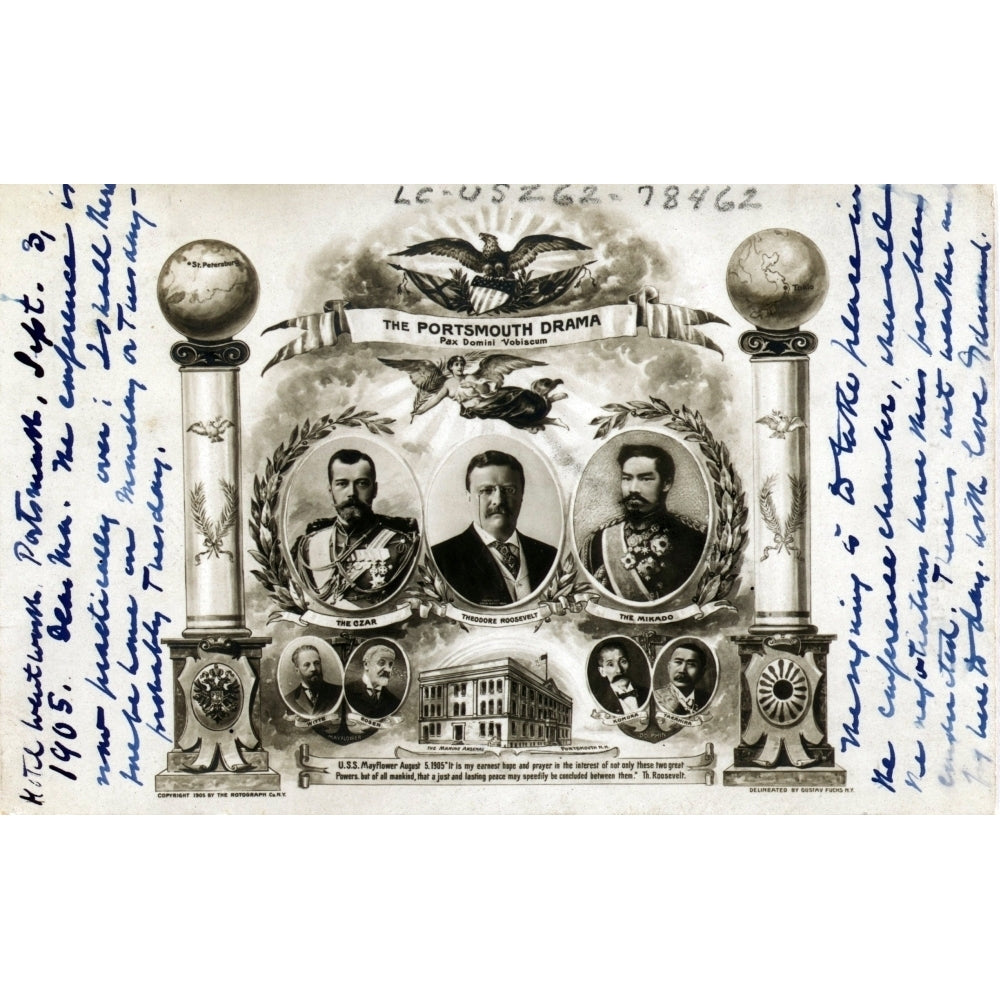 Postcard Celebrating The Signing Of The Portsmouth Peace Treaty With Portraits Of President Theodore Roosevelt History Image 2