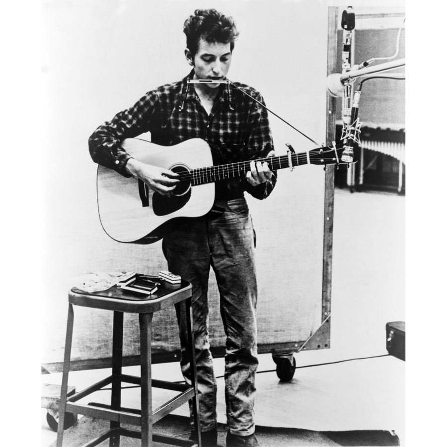 Bob Dylan Playing Guitar And Harmonica Into Microphone. 1965. History Image 1