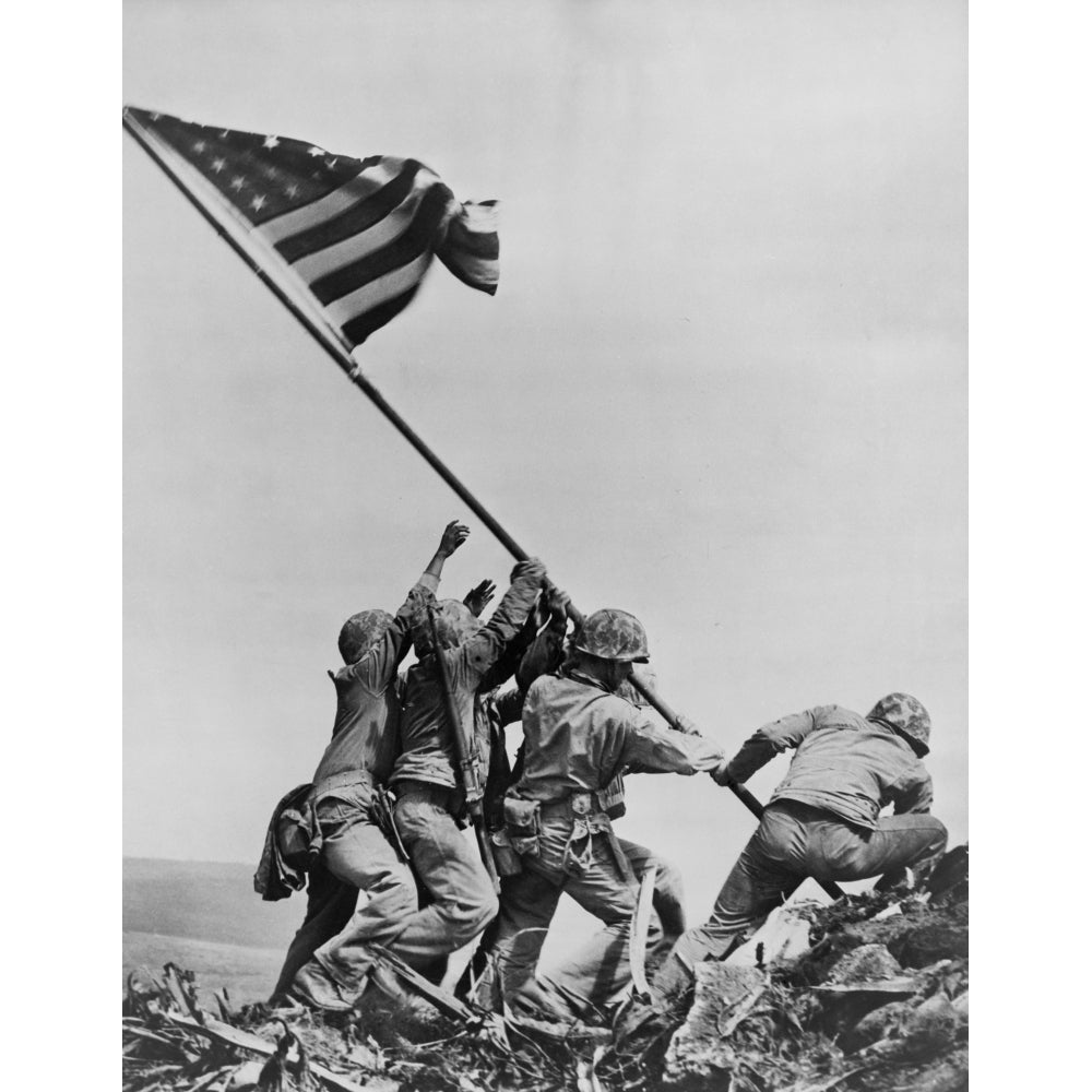 American Marines Raising Us Flag On Mount Suribachi History Image 1