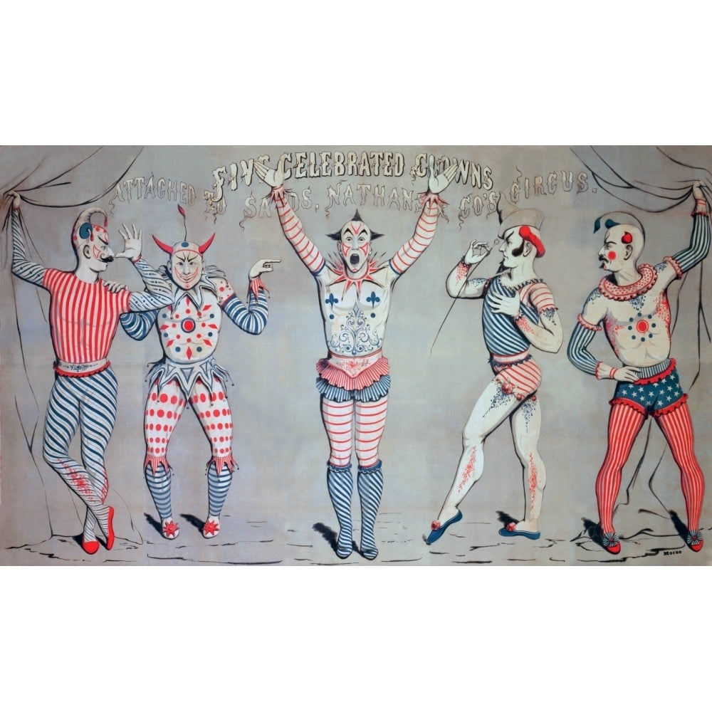 Circus Poster From 1856 Showing Five Celebrated Clowns Attached To Sands History Image 2