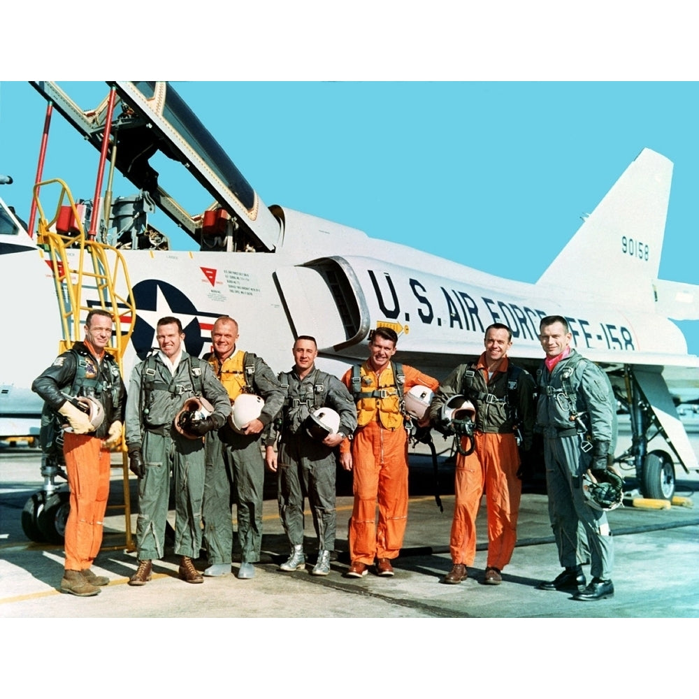 Original Seven Project Mercury Astronauts Standing Beside A Convair 106-B Aircraft. Left To Right History Image 1