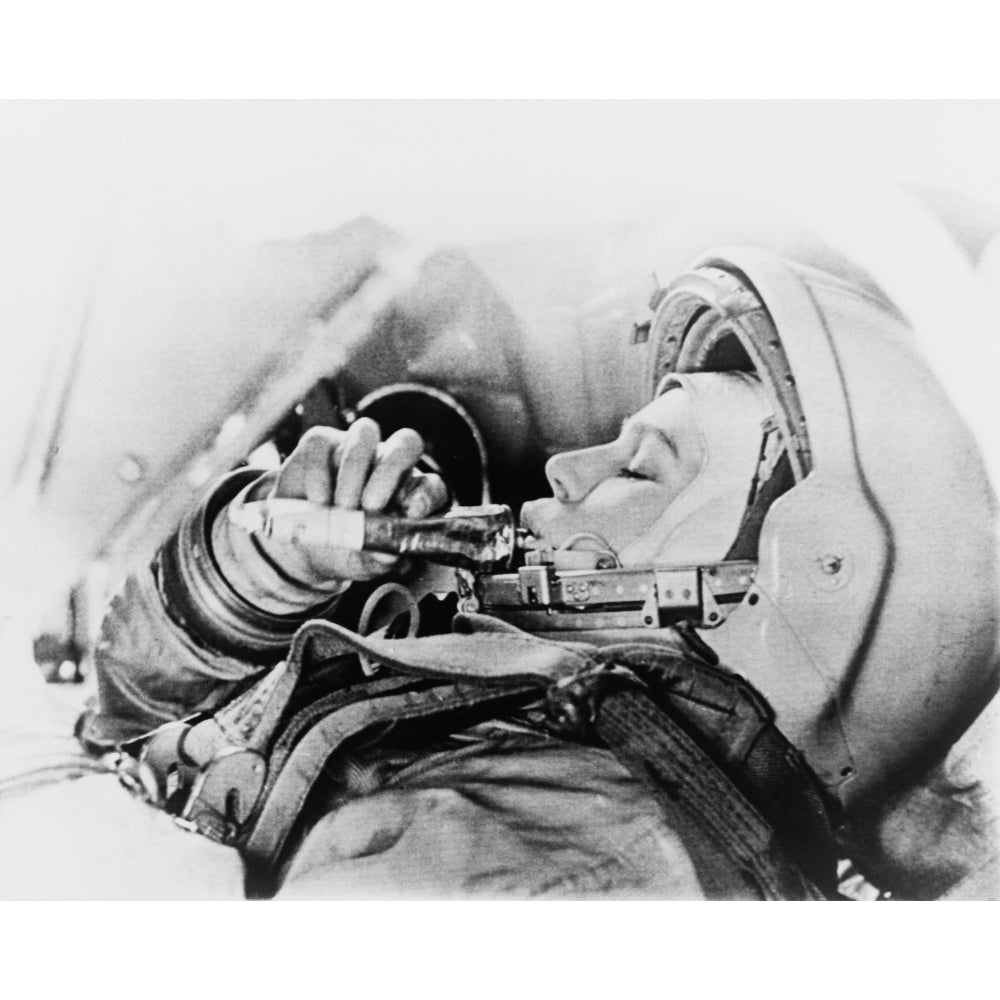 Valentina Vladimirovna Russian Cosmonaut And The First Woman In Space Eating From A Food Tube During Training. Image 2