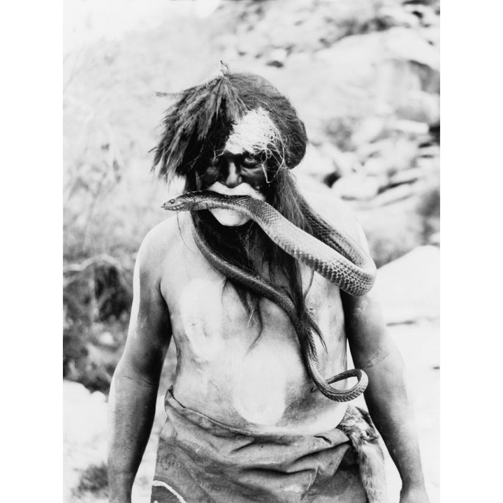 Hopi Indian With Painted Face And Body And Snake In Mouth. Photo By Ralph Murphy History Image 2