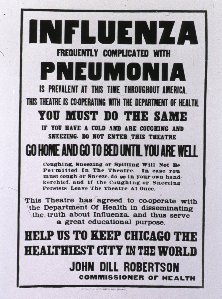 Public Health Poster Relating To The Spanish Flu Epidemic In Chicago During The Fall Of 1918. History Image 1