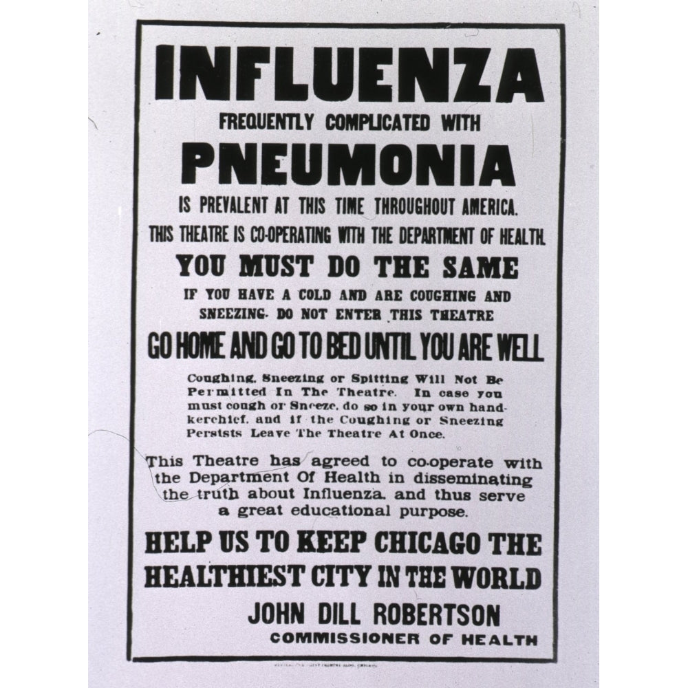 Public Health Poster Relating To The Spanish Flu Epidemic In Chicago During The Fall Of 1918. History Image 2