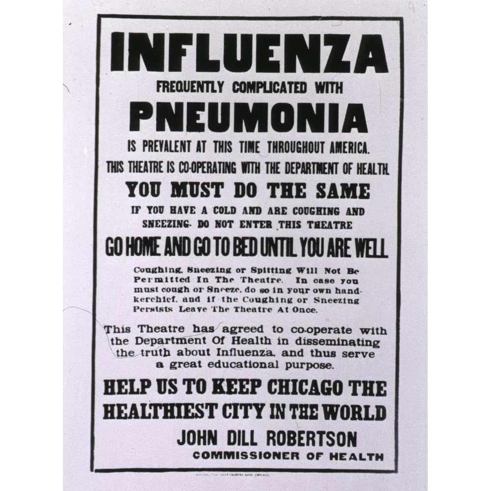 Public Health Poster Relating To The Spanish Flu Epidemic In Chicago During The Fall Of 1918. History Image 1