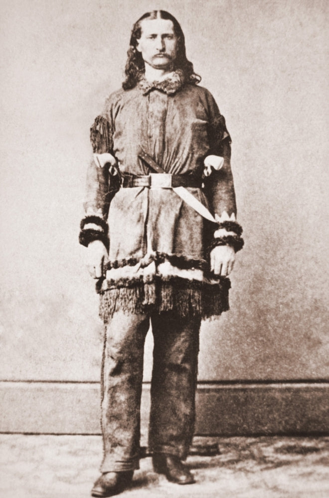 Wild Bill Hickok Portrait In Buckskins With A Large Knife Tucked Into His Belt. Ca. 1869. History Image 1