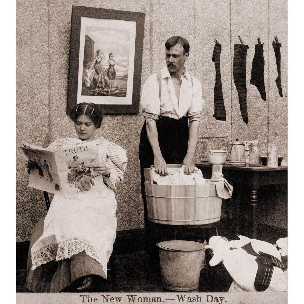 Satire Of Feminism And WomenS Rights Advocacy Showing An Extreme Role Reversal In A 1900S American Home. History Image 2