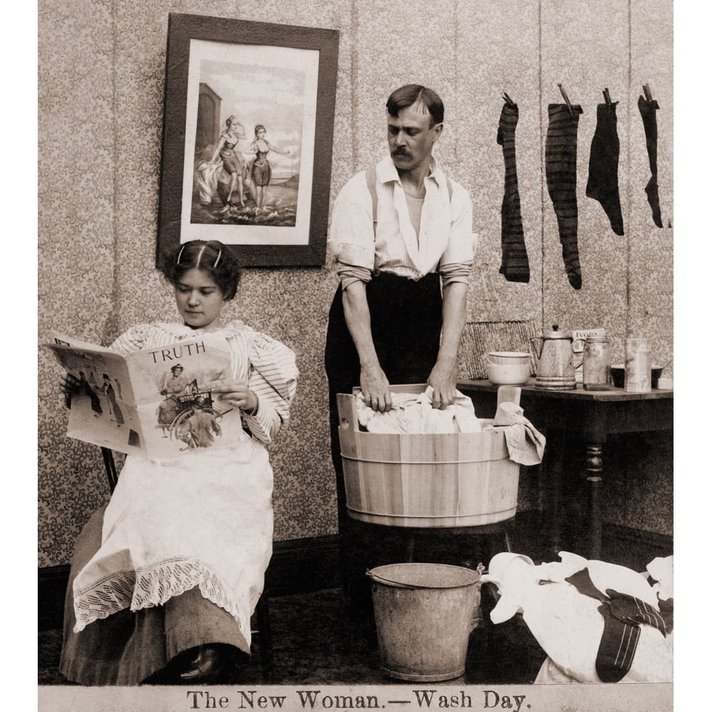 Satire Of Feminism And WomenS Rights Advocacy Showing An Extreme Role Reversal In A 1900S American Home. History Image 1