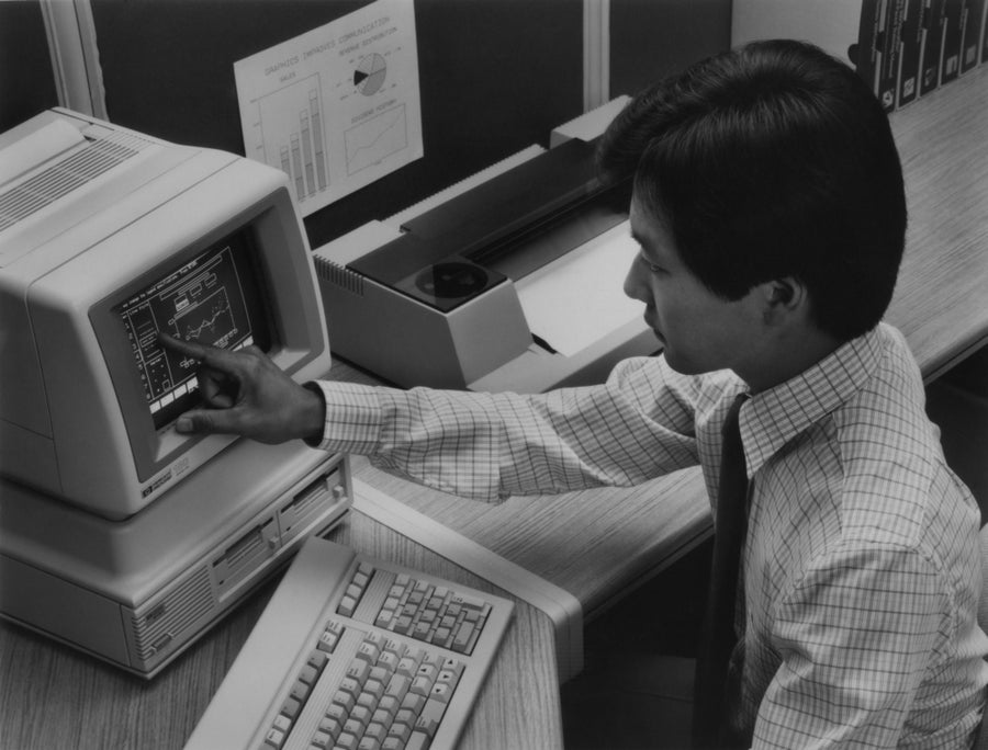 The 1983 Hewlett Packard-150 Personal Computer Featured A Touch-Sensitive Screen. It Used A Ms-Dos Operating System An Image 1