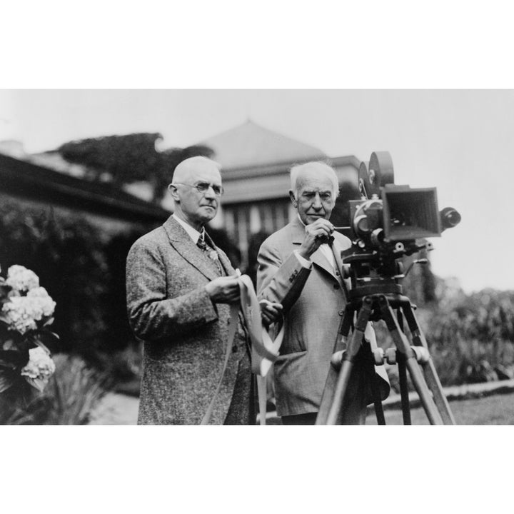 Thomas Edison 1847-1931 And George Eastman 1854-1932 Standing With Motion Picture Camera Ca. 1925. Image 1