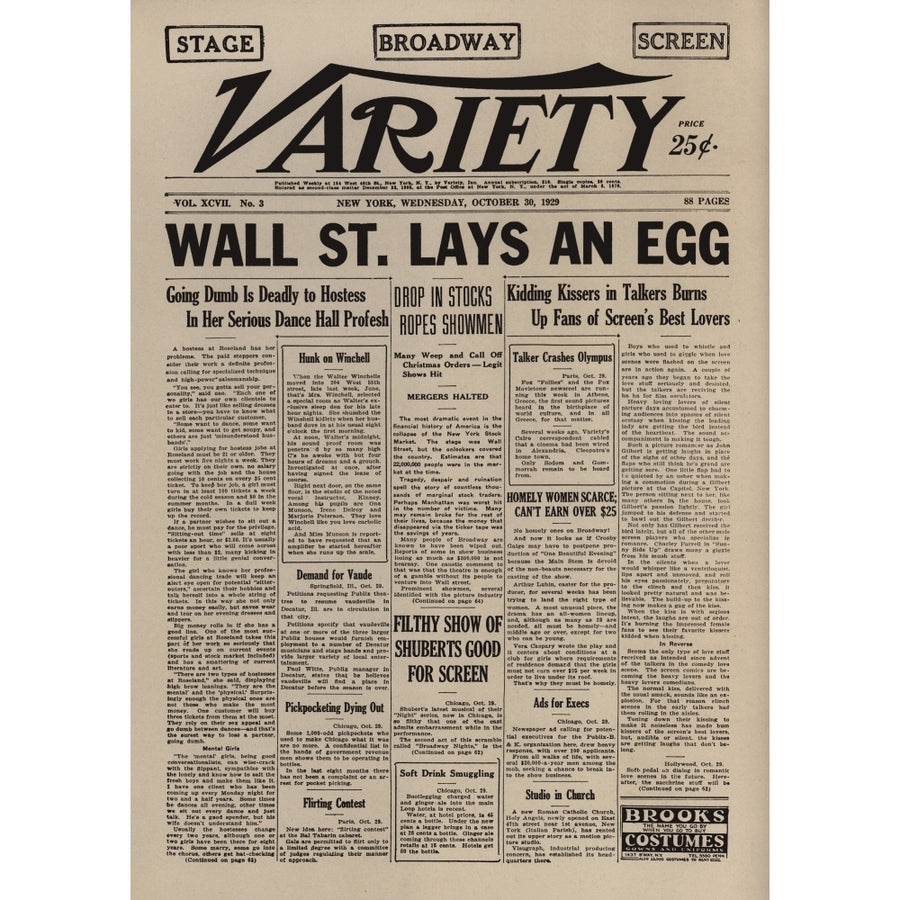 Wall Street Lays An Egg. Famous Headline From The Entertainment Newspaper Variety On October 30 1929 Referring To The Image 1