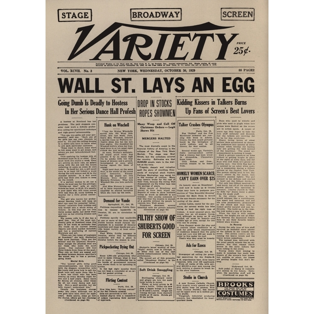 Wall Street Lays An Egg. Famous Headline From The Entertainment Newspaper Variety On October 30 1929 Referring To The Image 1