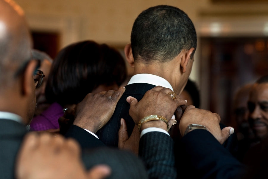 President Barack Obama Prays With Christian Leaders In The Blue Room Of The White House Prior To The Easter Prayer Image 1