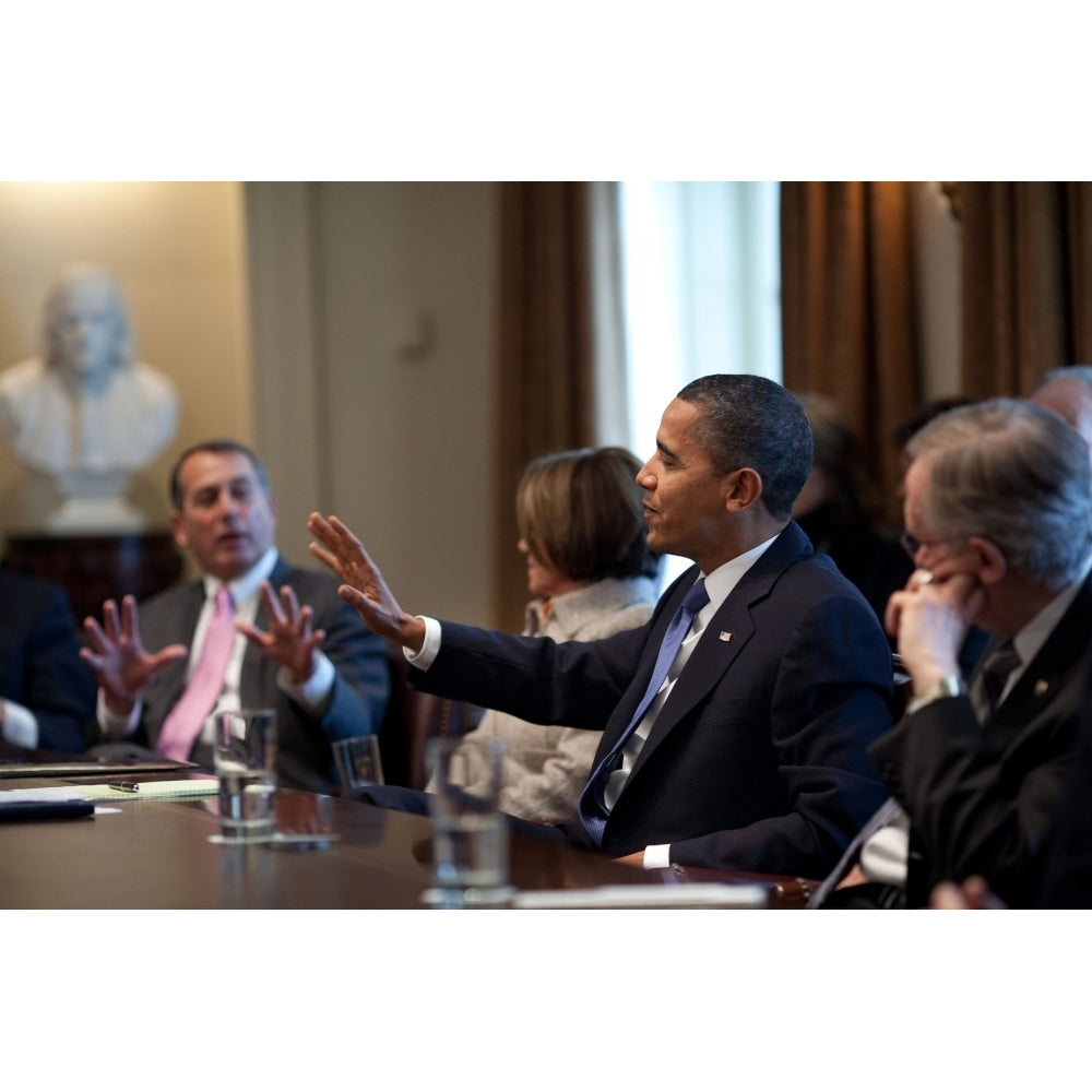 President And House Minority Leader John Boehner Both Speak And Gesture At The Same Time During A Bi-Partisan Image 2