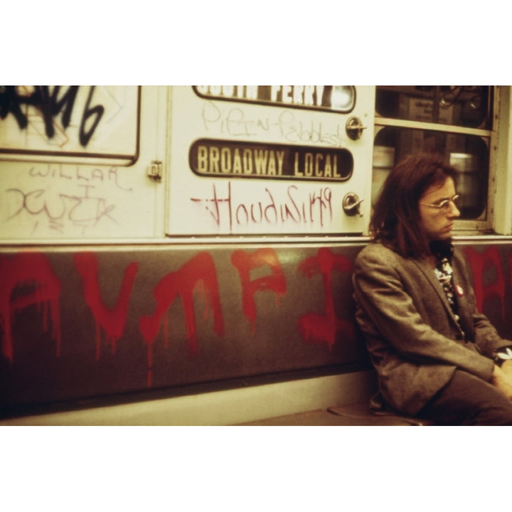 York City Subway Car Interior Covered With Spray Painted Graffiti. May 1973 History Image 1