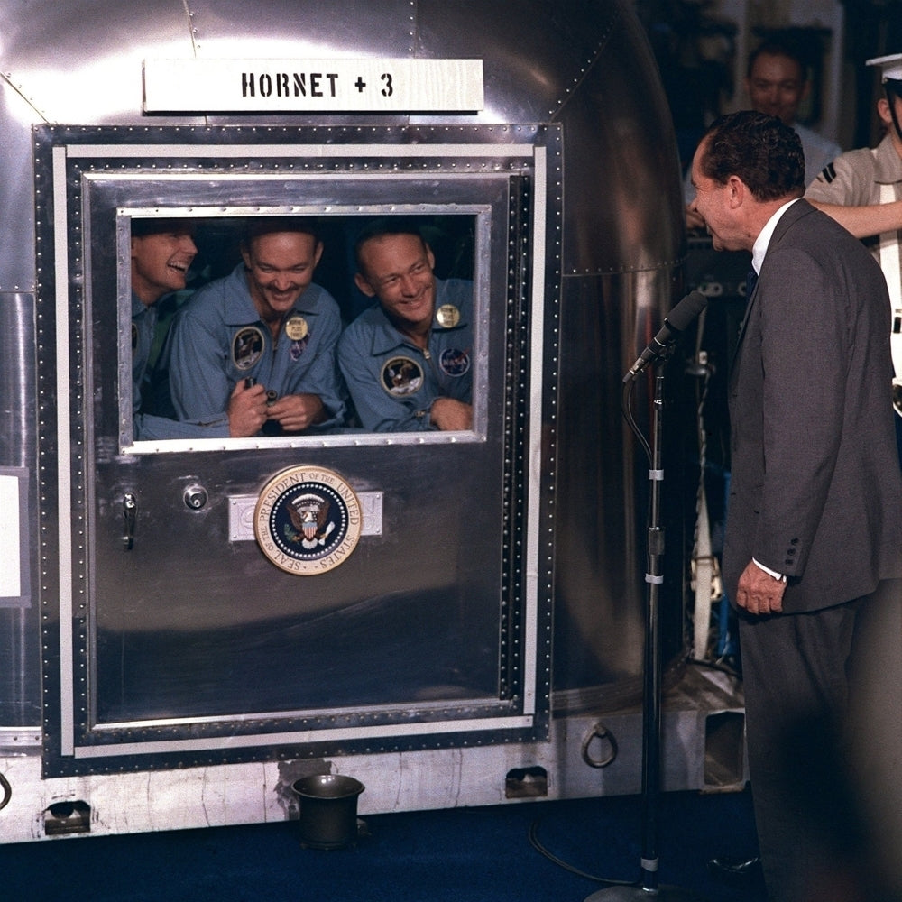 President Nixon Personally Welcomes The Apollo 11 Astronauts Then In Mobile Quarantine Facility Aboard The Uss Hornet Image 2