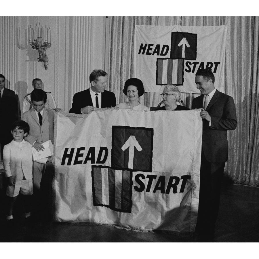 LbjS Great Society Programs. Ceremony For National Head Start Program. Holding The Sign Are Actor Danny Kaye History Image 1