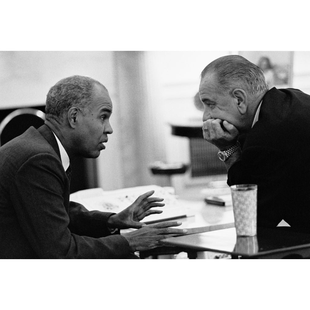 President Lyndon Johnson Listening To Naacp Leader Roy Wilkins In Oval Office. August 3 History Image 2