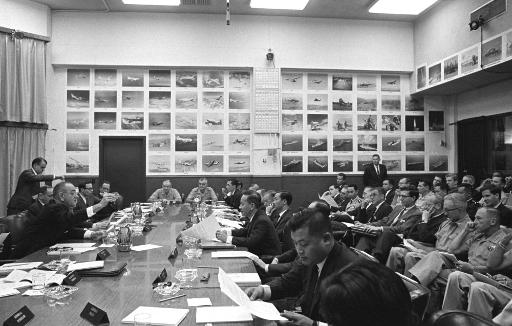 Honolulu Conference On The Vietnam War. President Lyndon Johnson Is Leaning Forward And Gesturing Toward Nguyen Van Image 1