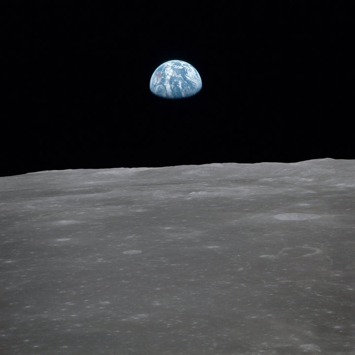 Apollo 11 Earth Rise Over The Moon. Earth On The Horizon In The Mare Smythii Region Of The Moon. Image 11 Of A Nasa Image 1