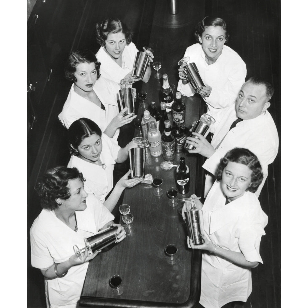 Smiling Men And Women With Cocktail Shakers At ProhibitionS End. Dec. 1933. History Image 2