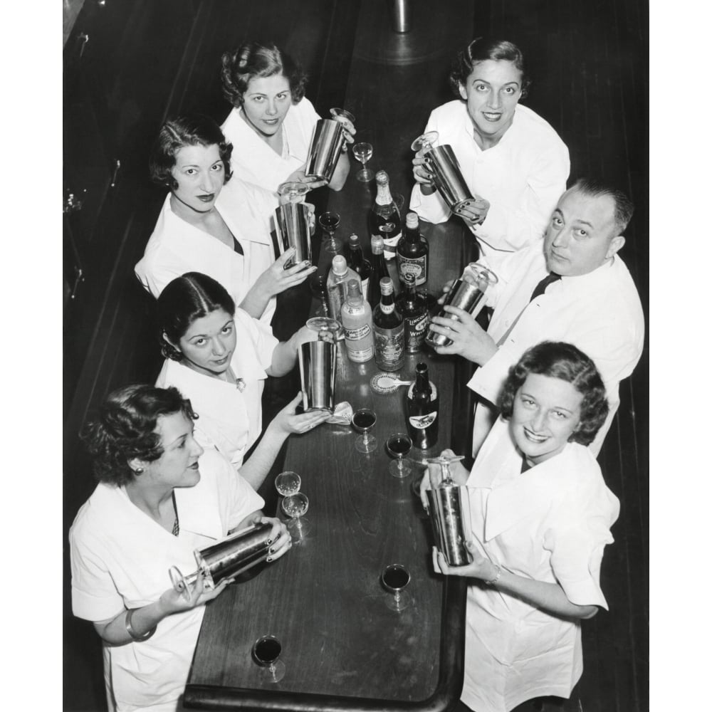 Smiling Men And Women With Cocktail Shakers At ProhibitionS End. Dec. 1933. History Image 1