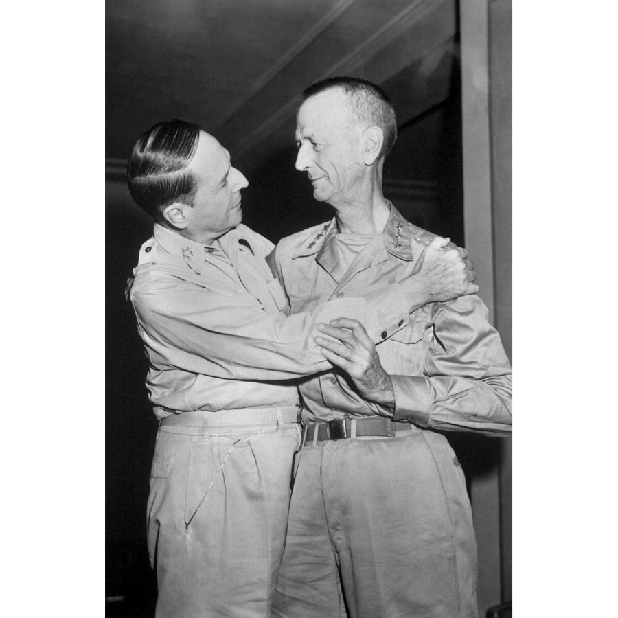 Generals Douglas Macarthur And Jonathan Wainwright Embrace At Yokohama History Image 1