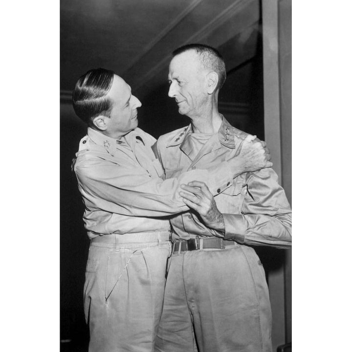 Generals Douglas Macarthur And Jonathan Wainwright Embrace At Yokohama History Image 1