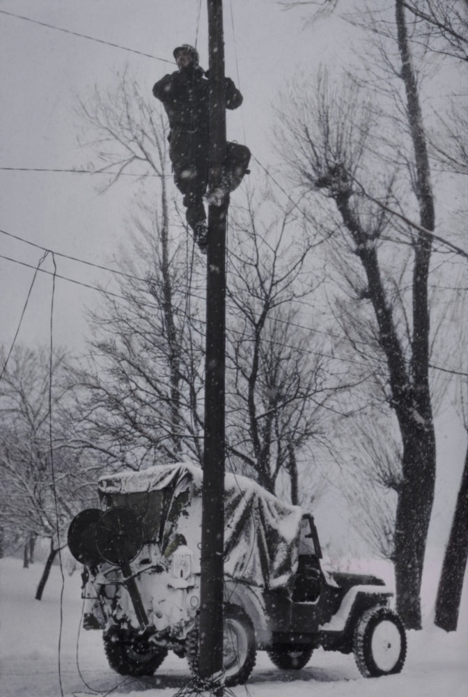 U.S. Army Signal Corp Lineman Repairing Damaged Phone Lines In France. Winter Of 1944-45 History Image 1