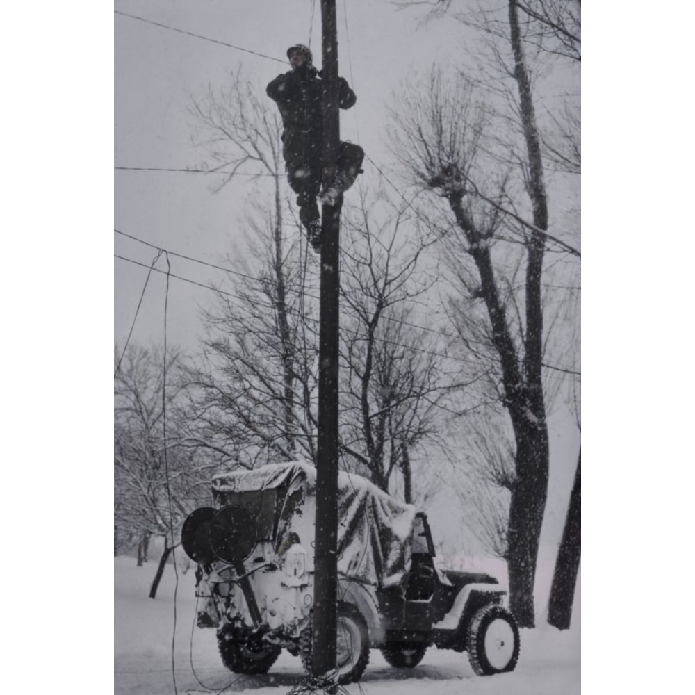 U.S. Army Signal Corp Lineman Repairing Damaged Phone Lines In France. Winter Of 1944-45 History Image 1