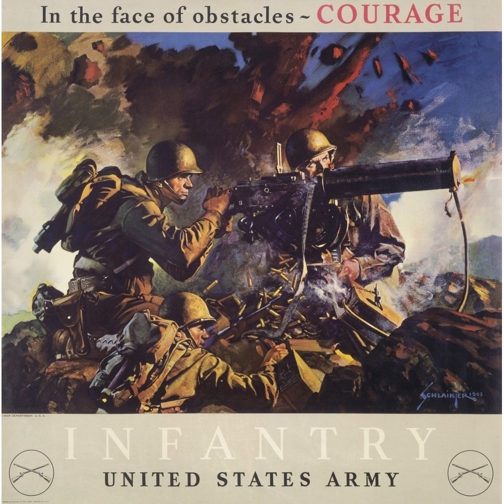 In The Face Of Obstacles - Courage. Infantry-United States Army. U.S. Army World War 2 Recruiting Poster Showing Image 1