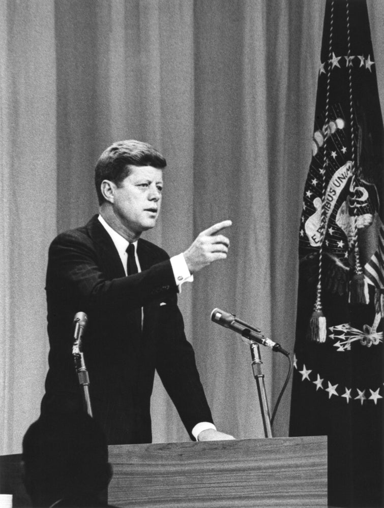 President John Kennedy Calls For A Question During The First Press Conference. Jan 25 History Image 1