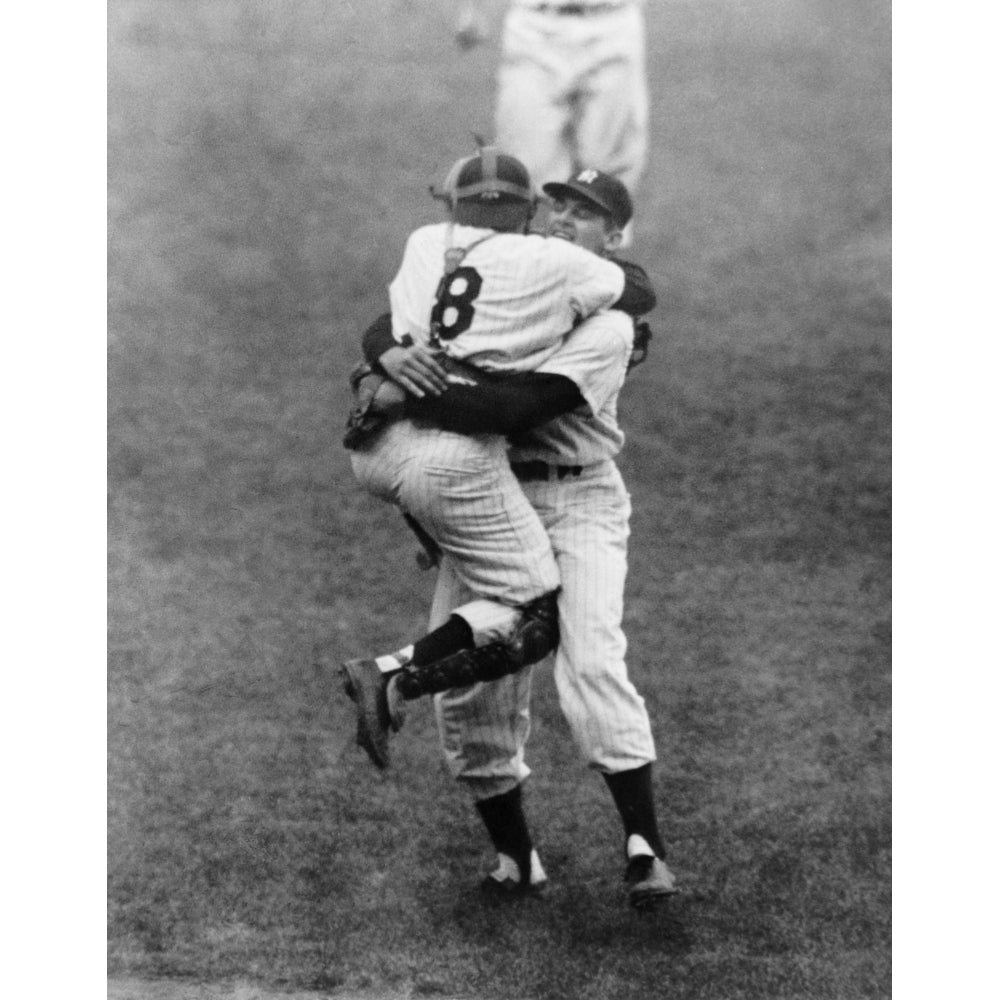 Yogi Berra And Don Larsen Celebrate The Yankee PitcherS Perfect World Series Game. Oct. 8 History Image 1